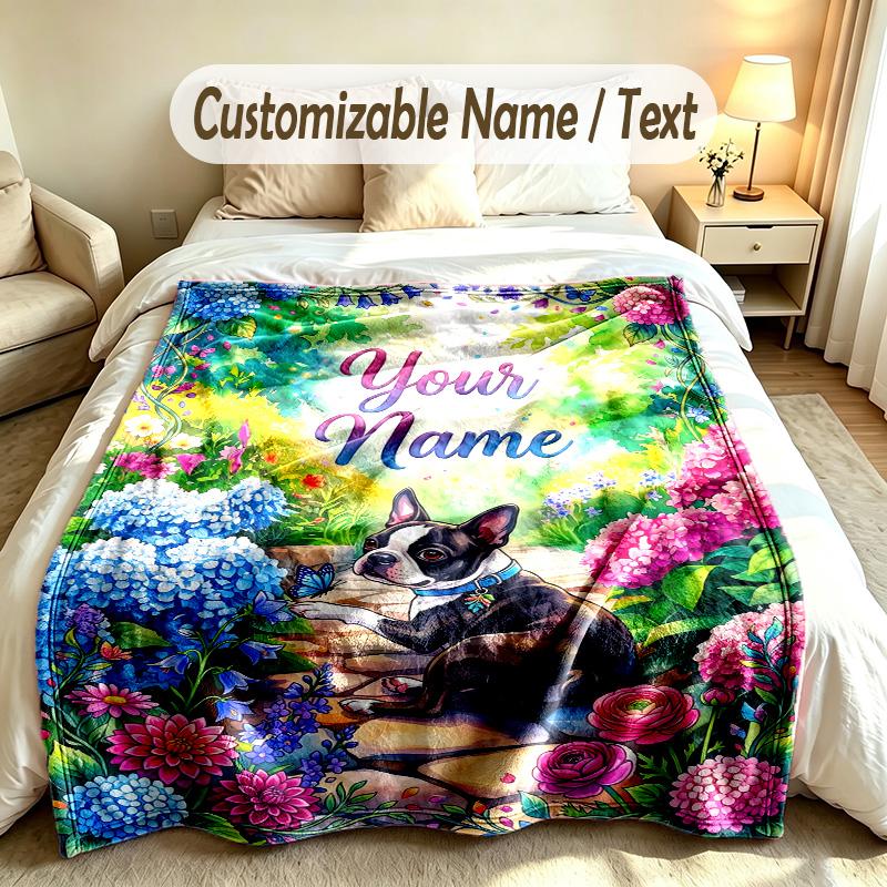Dog Theme Soft Blanket Personalized Custom Name Text Print Warm Blanket Home Sofa Bedroom Decor