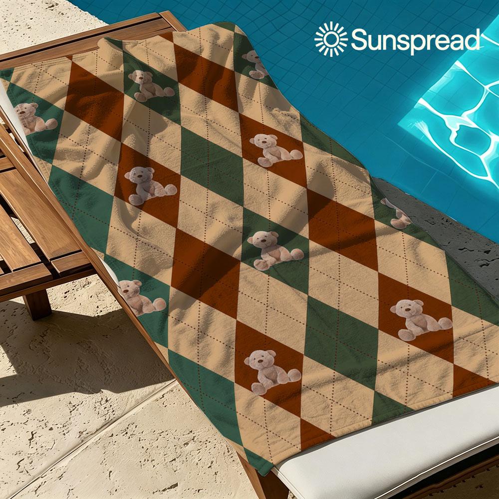 Argyle Pattern with Teddy Bears Quick Drying Bath Towel Microfiber beach towel light weight swimming camping yoga beach out