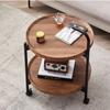 Nordischer Eck-Beistelltisch, beweglicher kleiner Kaffeetisch mit Rollen, Nussbaumfarbe Massivholz Sofa, Ablageregal, kleiner Wagen Beistelltisch
