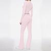 Damen Freizeit Zweiteiler Set Langarm Rundhals Crop Top Hohe Taille Schlaghosen Gestrickt Einfarbig Loungewear Passendes Outfit Set