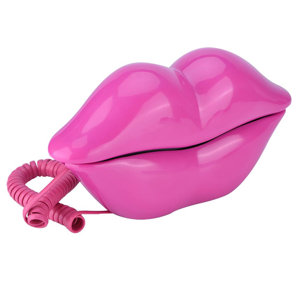 Funny Rose Red Lip Plastic Telephone Wire Landline Phone Home Decoration