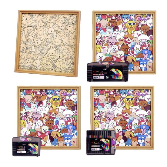 Wooden Rabbit Coloring Puzzle Kit with Marker Pens Glue DIY Hand-Painted 3D Irregular Bunny