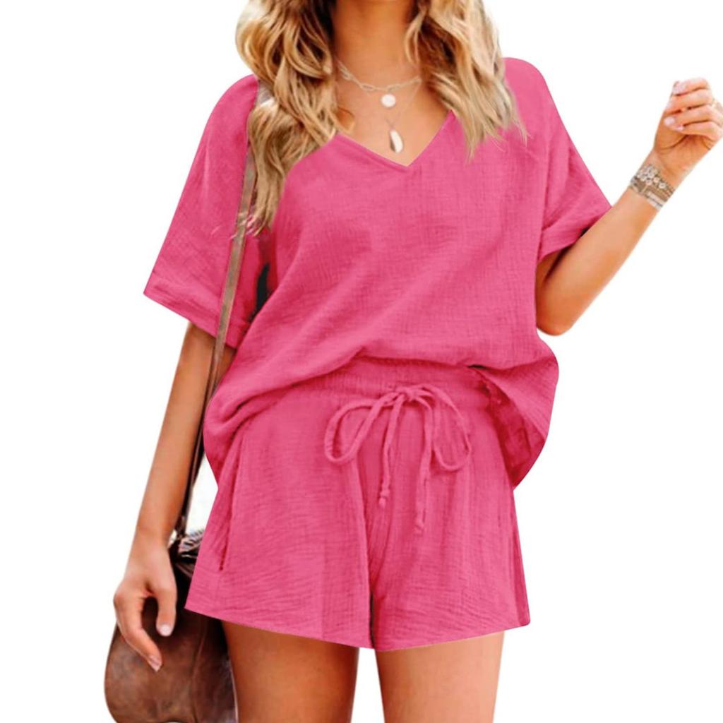 Womens 2 Piece Sets Short Sleeve Tops With Shorts 2 Piece Casual Outfits