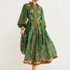 Retro Lantern Sleeve Lace-Up Printed Dress: European & American Women's Fashion