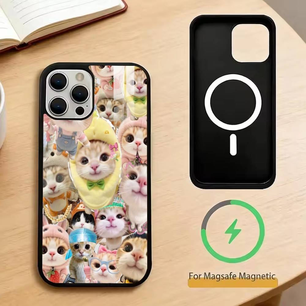 Funny Cute Cat Phone Case For iPhone17,16,15,14,13,12,11 Plus,Pro Magnetic For Magsafe Wireless Charging
