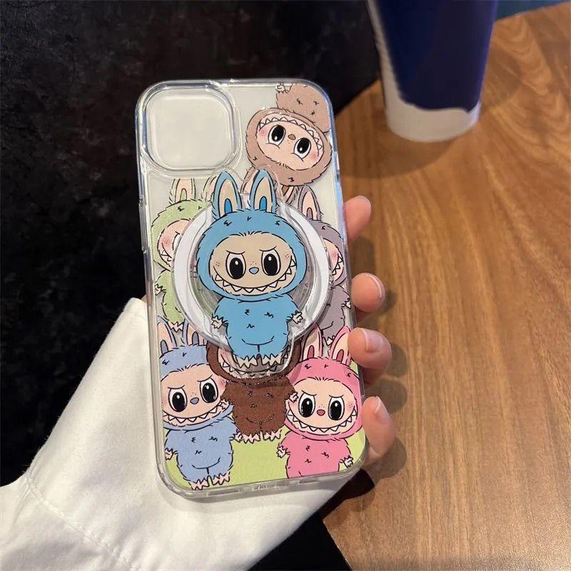 Cute Labubu Phone Grip Cartoon Magnetic Phone Holder Supports Smart Tok Kawaii Portable Folding Phone Holder Stand