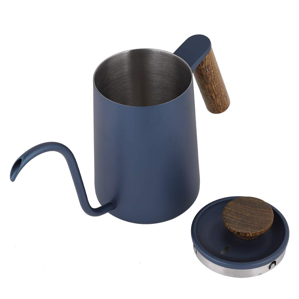 600ml Narrow-Mouth Stainless Steel Drip Pot, Handheld Coffee Kettle, Kitchen Utensil (Blue)