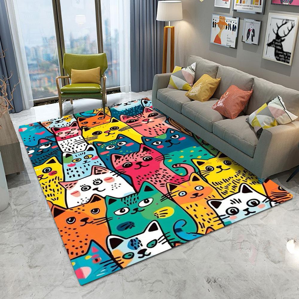 Abstract Art Cute Cat Kitten Carpet Living Room Sofa Bedroom Study Kitchen Entrance Door Mat Non-slip Cool Home Decoration Rug