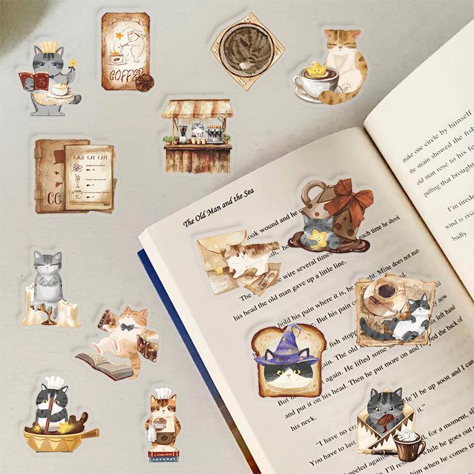 50 Transparent Cartoon Magic Cat Cafe Sticker Pack Waterproof Transparent PET Manual Material Decorative Guitar Notebook