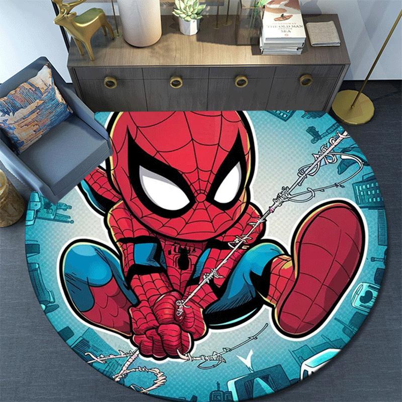 1pc Spider-Man Round Area Rug - Non-Slip, Machine Washable Polyester Carpet for Living Room & Bedroom Decor