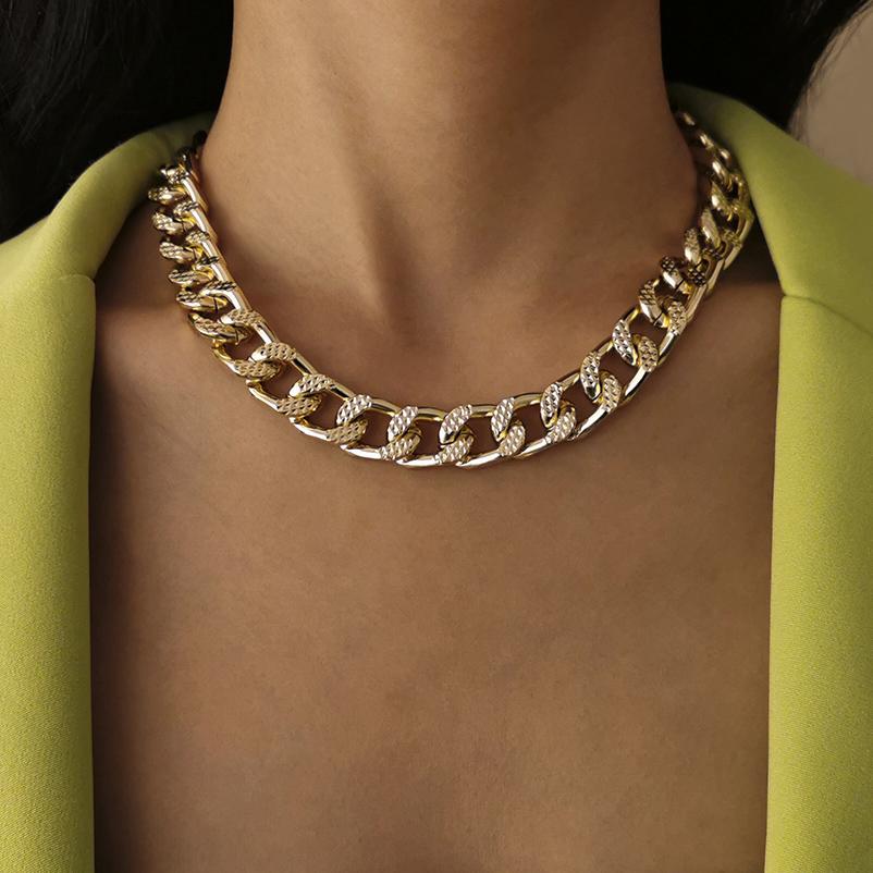High Quality Cuban Choker Necklace Collares Punk Vintage Chunky Thick Link Aluminum Chain for Women New Year Jewelry Accessories