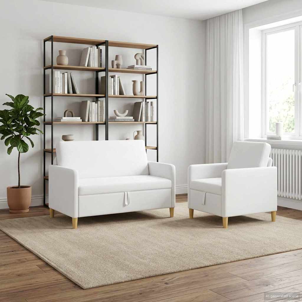 Storage Sofa Set 2 pcs White Polyester