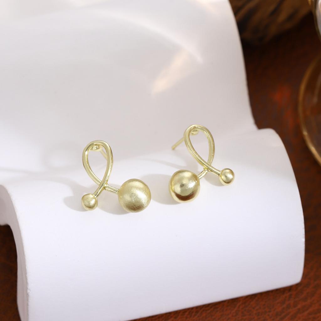 Gold Brushed Cross Bead Small Stud Earrings, Light Luxury High-End Simple Temperament Earrings