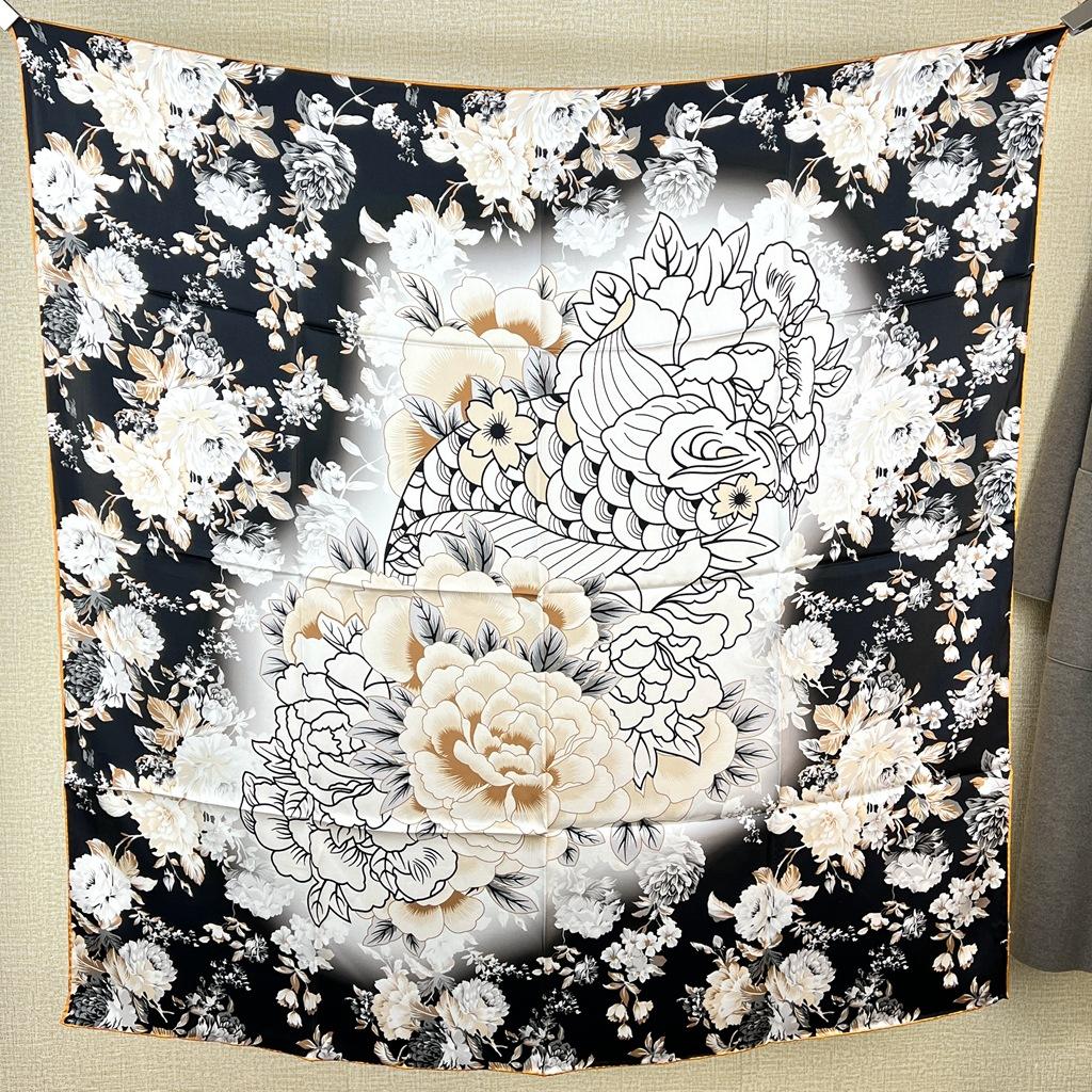Silk Scarf Femininity Flowery Four-Season Versatile Mulberry Silk Square Scarf Elegant Light Luxury Multi-Functional Shawl