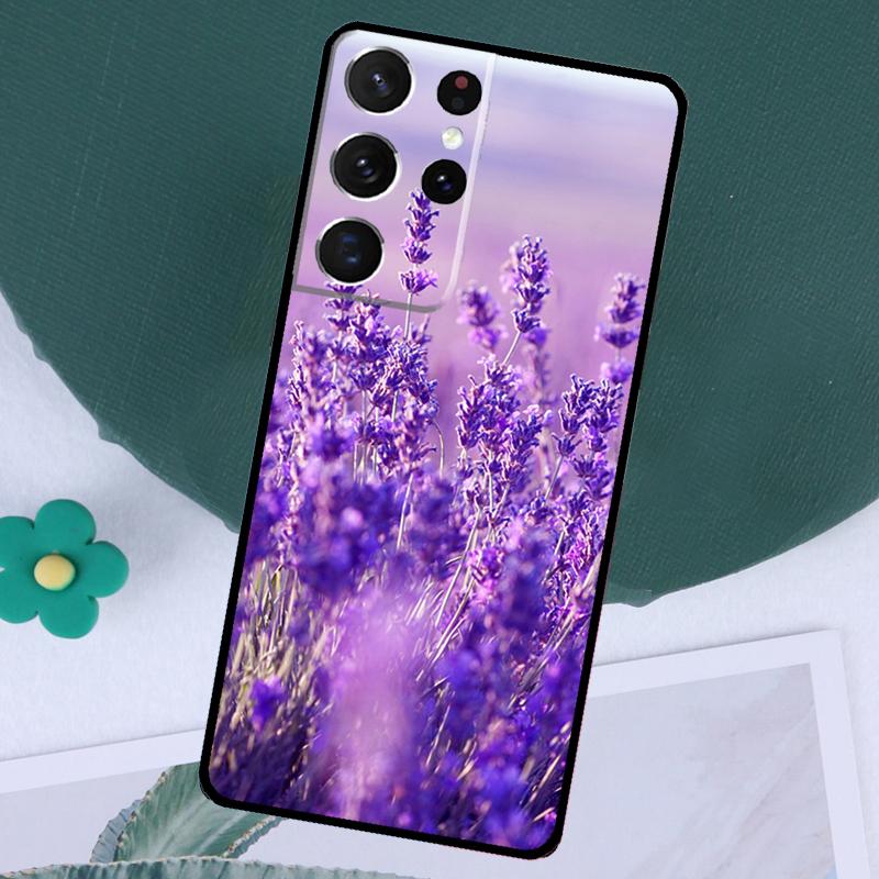 Purple Flowers Lavender Case For Samsung Galaxy S24 Ultra S23 S22 S21 Plus Note 10 Note 20 S9 S10 S20 S21 FE Cover