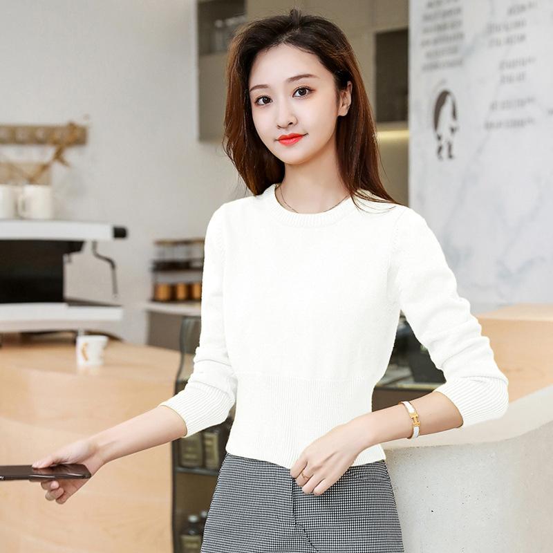 Knit Short Top Base Layer Fall Winter Slim Fit Long Sleeve Round Neck Inner Wear High Waist Sweater Women