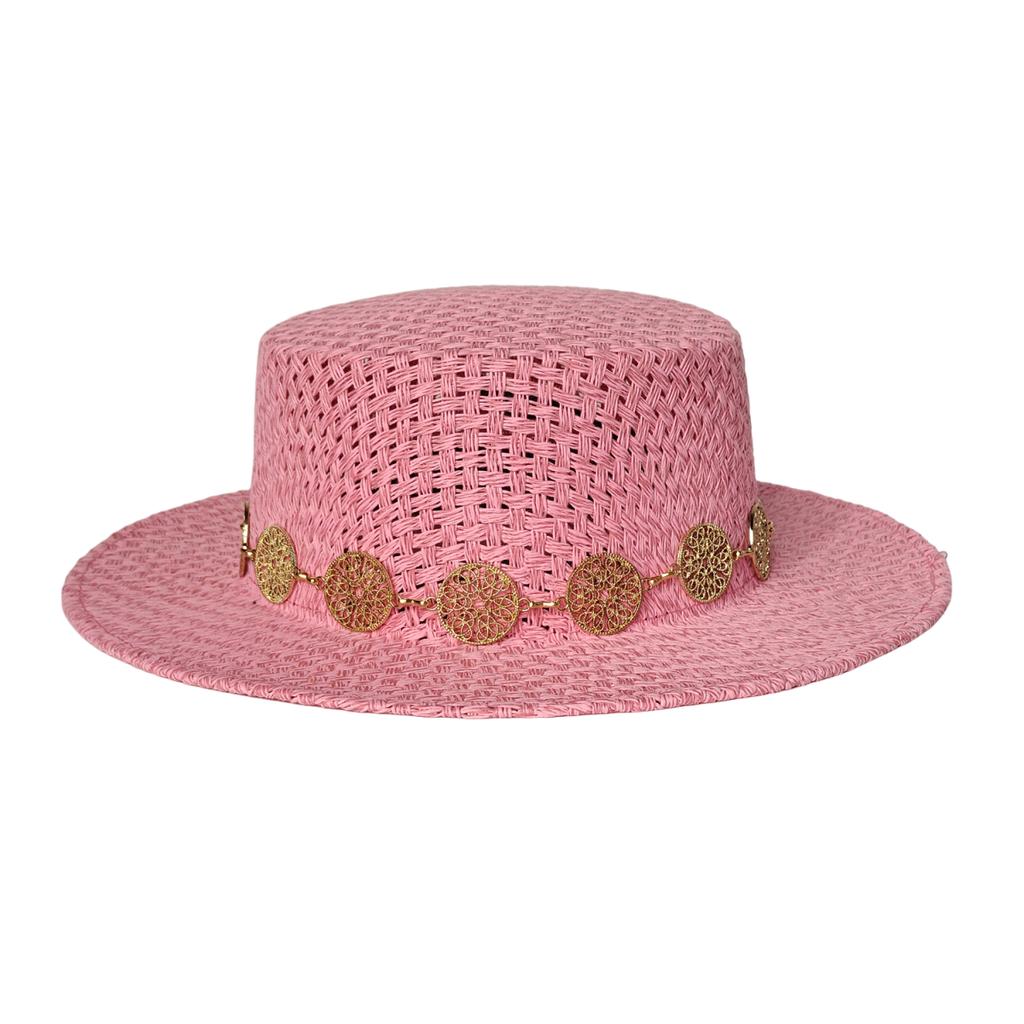 Metal Chain Beach Sun Straw Hats for Women UV Sun Protection Wide Brim Travel Party Hat Hollow Design Boater sombrero de paja