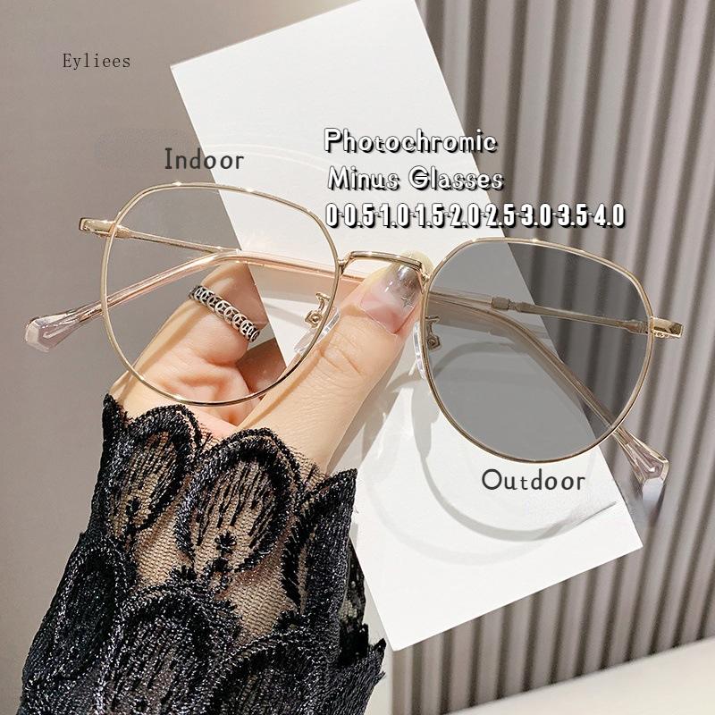 New Photochromic Minus Glasses for Women Unisex Retro Color Changing Sun Glasses Fashion Round Ladies Myopia Eyeglasses Diopter