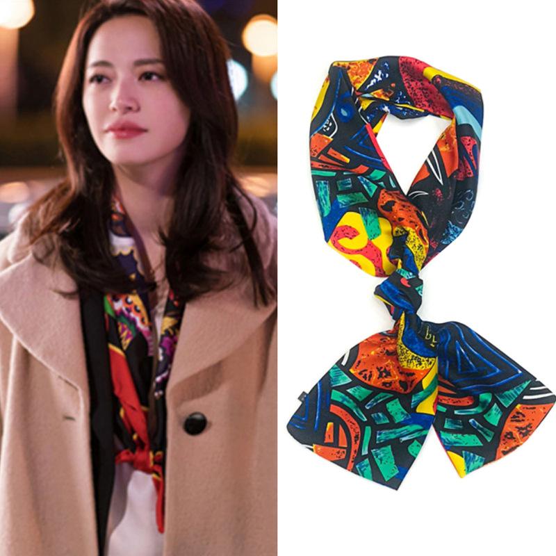 Fashion Long Skinny Silk Neck Scarf Collar Tie Women Foulard Bag Ribbon Scarves Floral Print Head Kerchief