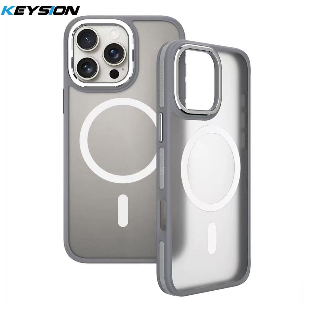 KEYSION Shockproof Magnetic Case for iPhone 15 16 Pro Max 15 Plus 16e Matte Translucent PC+TPU Color Blocking Phone Cover