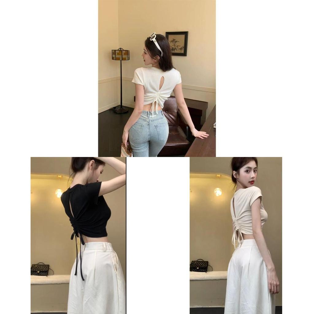 Tshirt For Women With Tiefront Design And Hollow Back For Casual Summer Wear