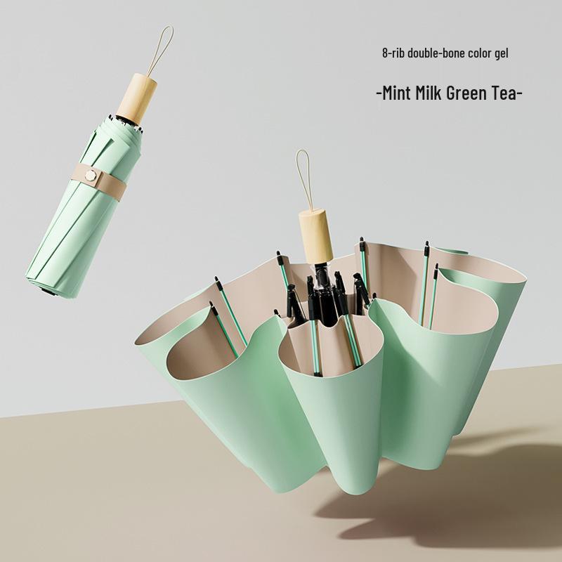 

Retro 32-Color Folding Parasol: UV Protection, Wooden Handle, 16 Double Ribs