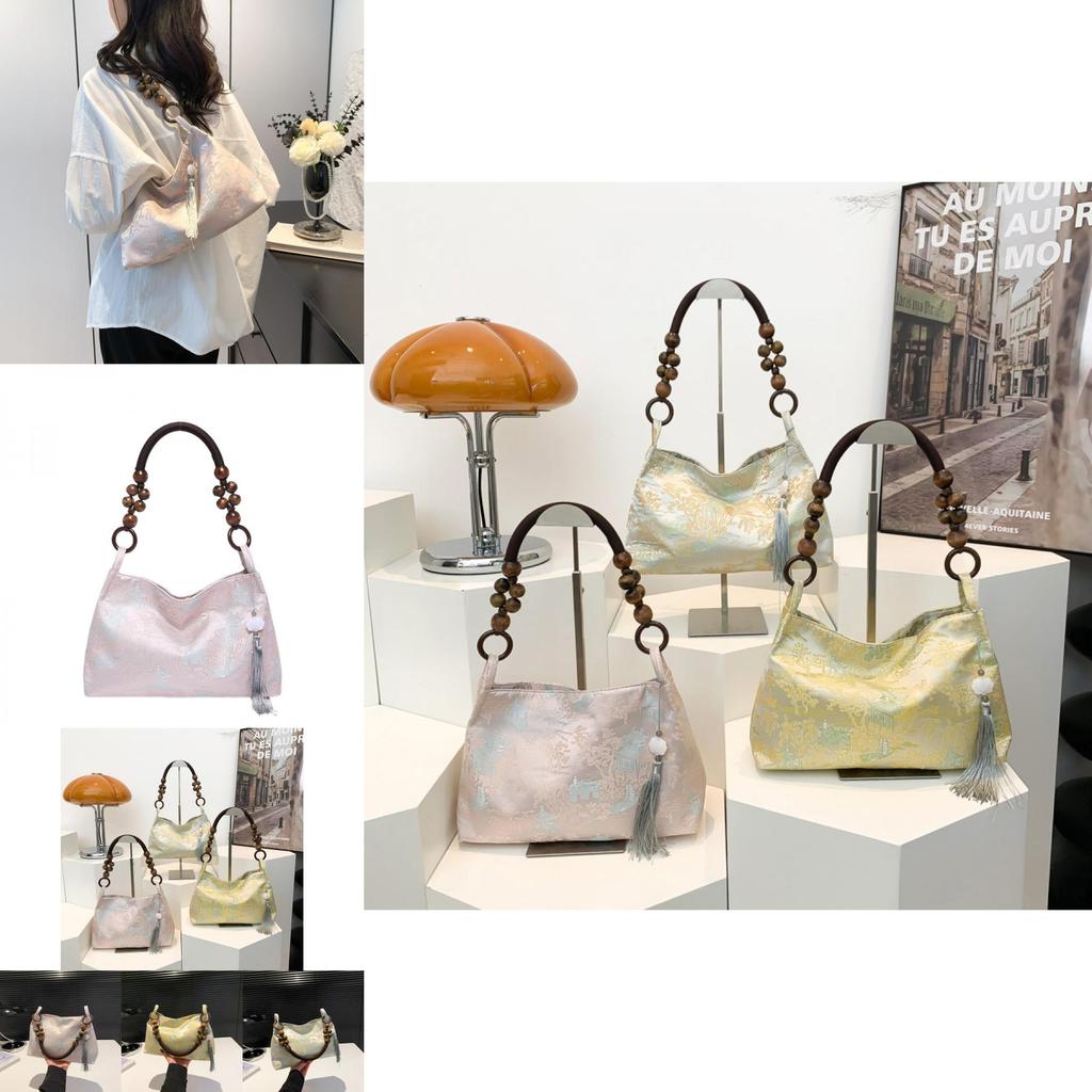 Stylish Silk Jacquard Tote Bag For Women With Elegant Vintage Design In Pink Yellow And White