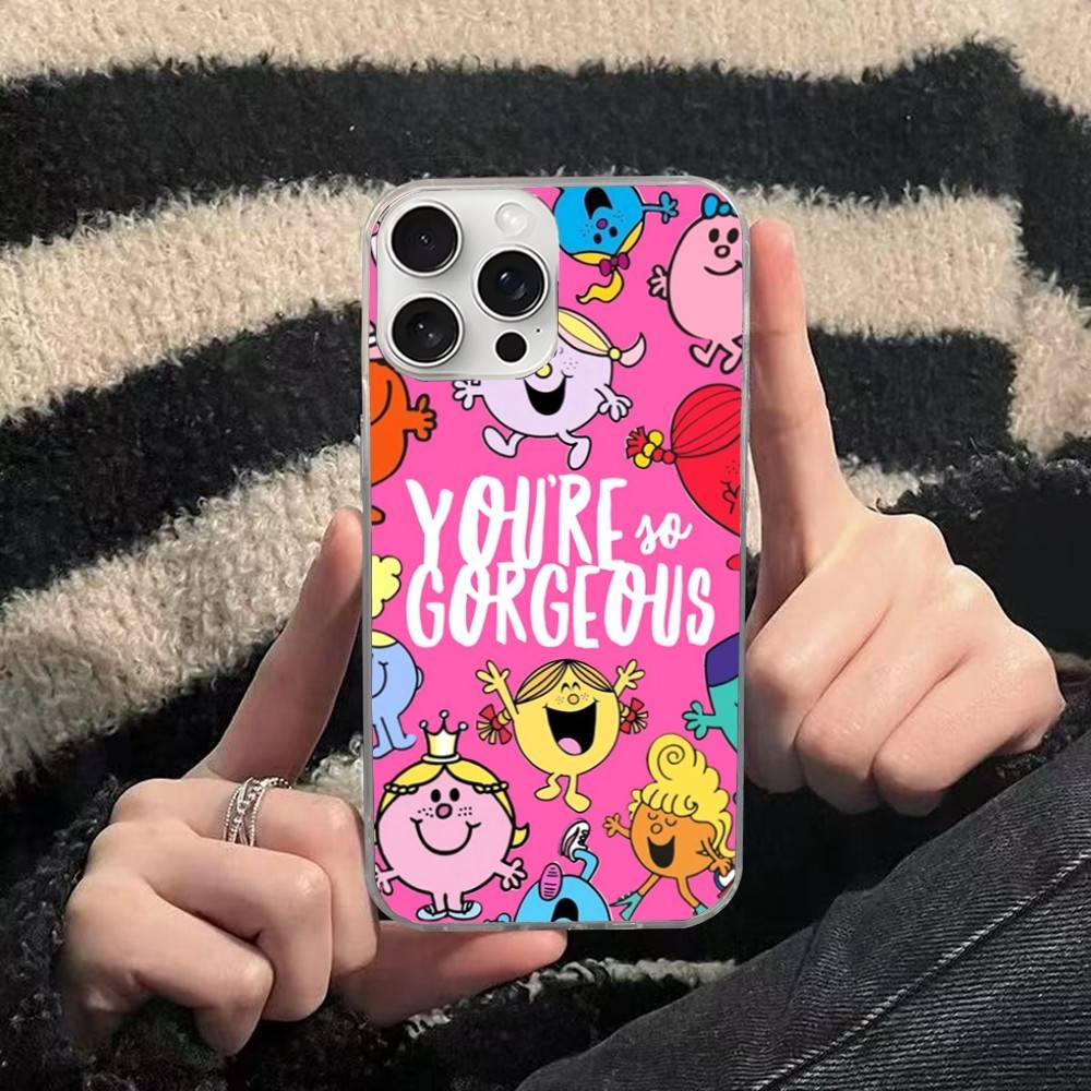 Gifts Mr Men And Little MisS Silver Gradient Pleated Water Ripple Phone Case For IPhone 17 16 15 14 13 12 11 Pro Max
