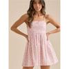 Foreign Trade Altar 'd Pink Exquisite Hollow Embroidery Small Floral Pleat A Word Swing Mini Little Short Dress Dress