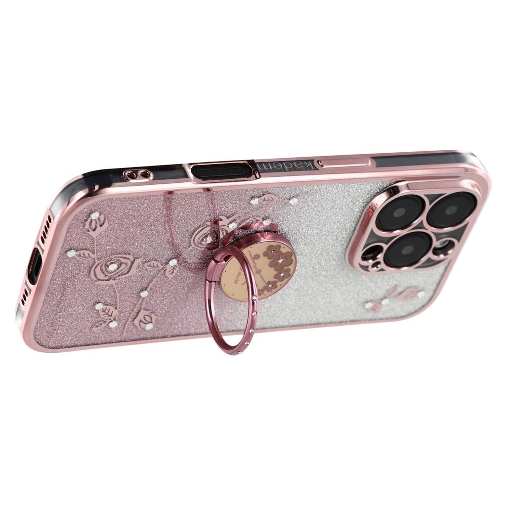 KADEM For iPhone 16 Pro Max Case TPU Gradient Flowers Phone Cover Ring Kickstand