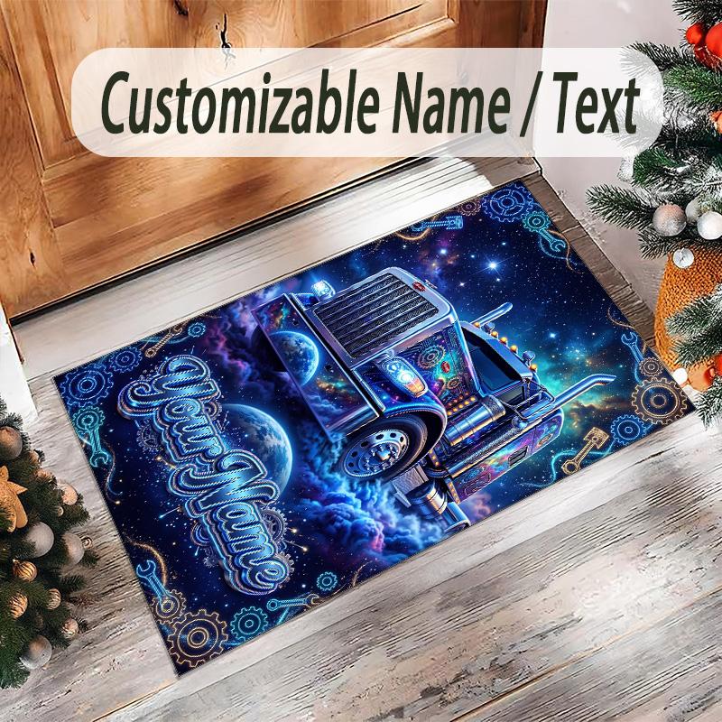 Truck Theme Crystal Velvet Rug Personalized Custom Name Text Soft Floor Mat Home Decor