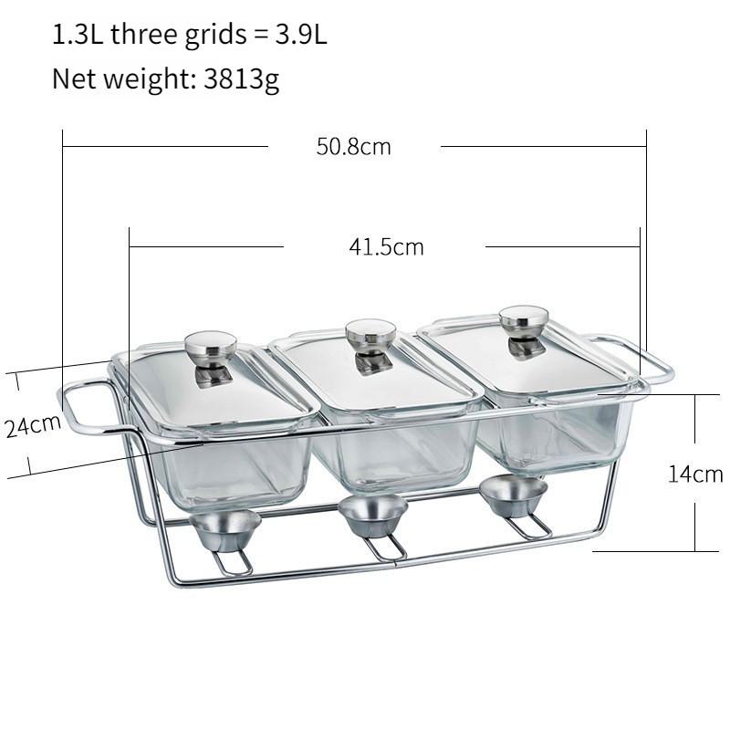 Alcohol Pot Restaurant Glass Food Heating Container Large Capacity Buffet Stove Gold/Silver Rectangular Glass Pot