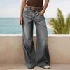 Women Baggy Mid Waist Jeans Wide Leg Loose Denim Pants Straight Leg Cropped Barrel Jeans