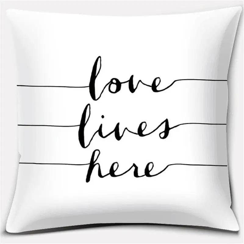 Black and White English Sentence Series Printed Square Home Decor Pillow Cover Car Sofa Cushion