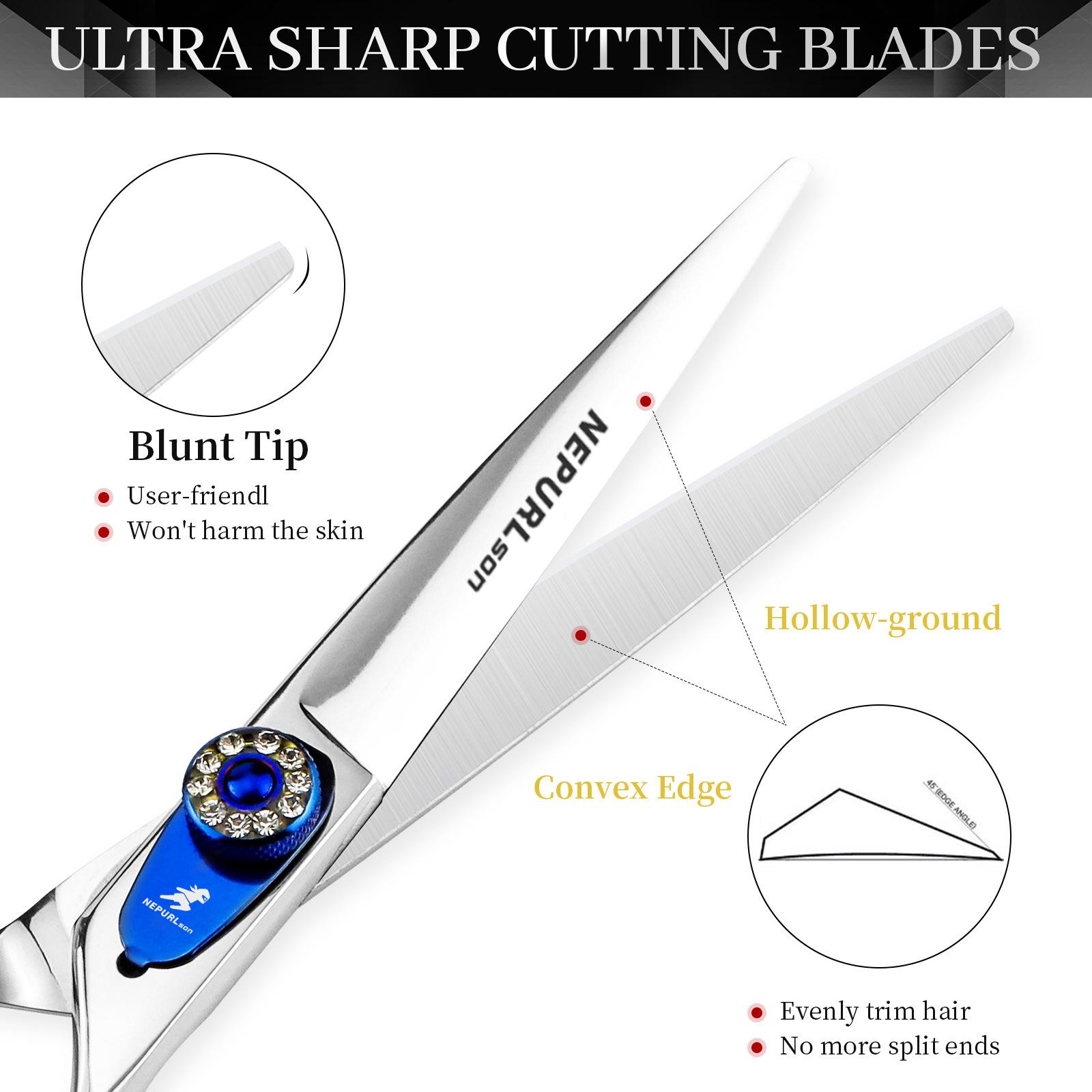 

Високоякісний дорогоцінний камінь 5,5 дюйма 6,0 дюйма, ножиці для стрижки, прямі ножиці, ножиці зі зубцями 360 градусів, обертова ручка 5.5inch flat scissors