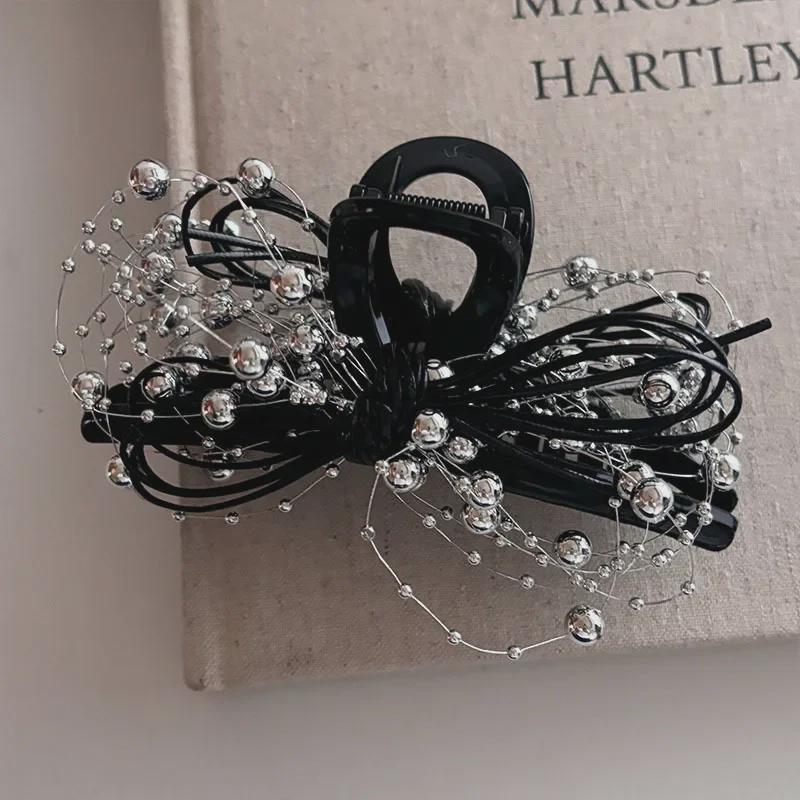 High-end Silver Ball Chain Bow Hair Clip Set
