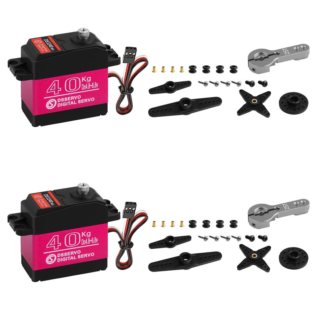 Two 40KG Digital Servo Motors, DS3240MG Stainless Steel Full Metal Gear High Torque Waterproof Steering RC Servo Motors for 18 and 110 Scale Baja RC