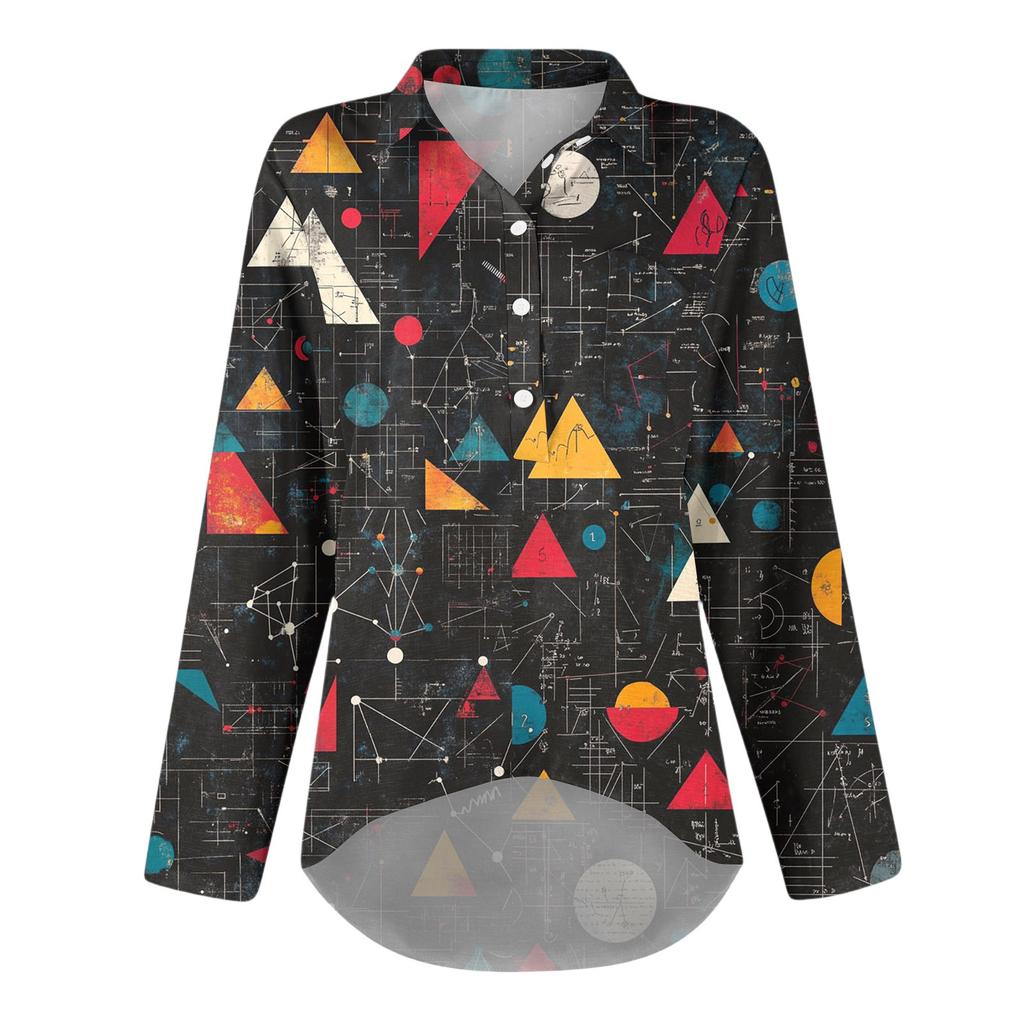 Women's Long Sleeve Shirt Button Vintage Floral Print Casual Hem Irregular Shirt Collar Top