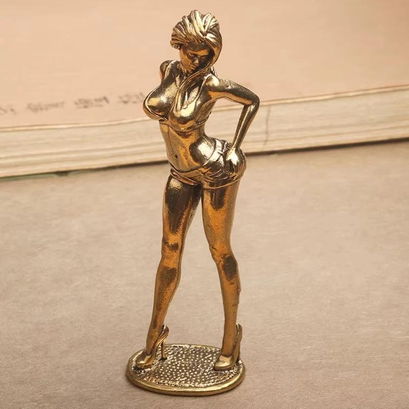Vintage Messing Bikini Mädchen Skulptur Retro Figur Art Deco Desktop Ornament Einzigartige Büro Schreibtischdeko Sammlerstück Geschenk für Erwachsene