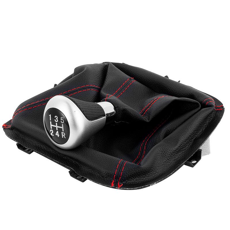 Compatible Gear Shift Dust Cover & Knob for Great Wall Fengjun - 5-Speed, Black Leather with Red Stitching.