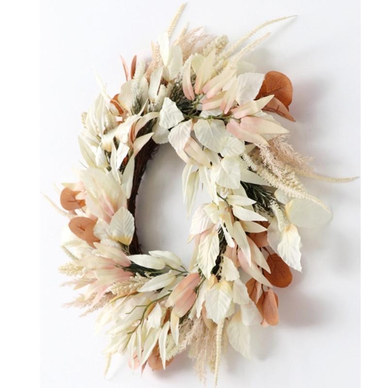 Artificial Ear of Rice Wreath Thanksgiving Holiday Wreath Artificial Flower Wreath for Door Hallway Garden Farmhouses
