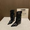 French Retro Pointed Belt Buckle Thin Heel Medium Boots Women's 2025 Autumn and Winter New Temperament Versatile High Heel Trouser Boots