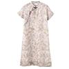Johnature Women Vintage Print Floral Dress Stand Button Short Sleeve Summer Chinese Style Dress