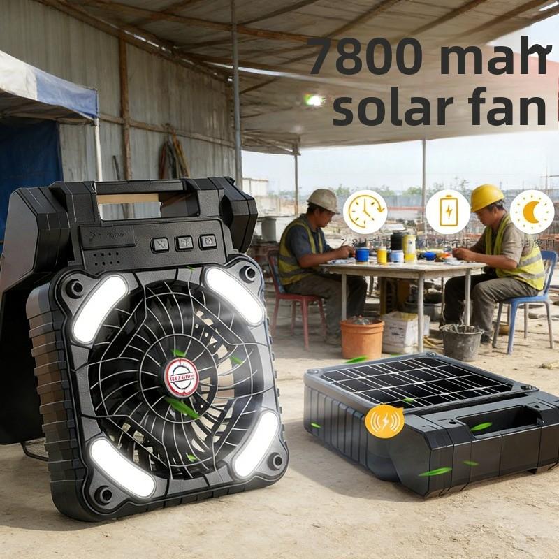 Portable Solar Camping Fan 7800mAh, Rechargeable LED Lantern Fan with 4 Speeds, 90° Folding Powerful Ventilator for Outdoor