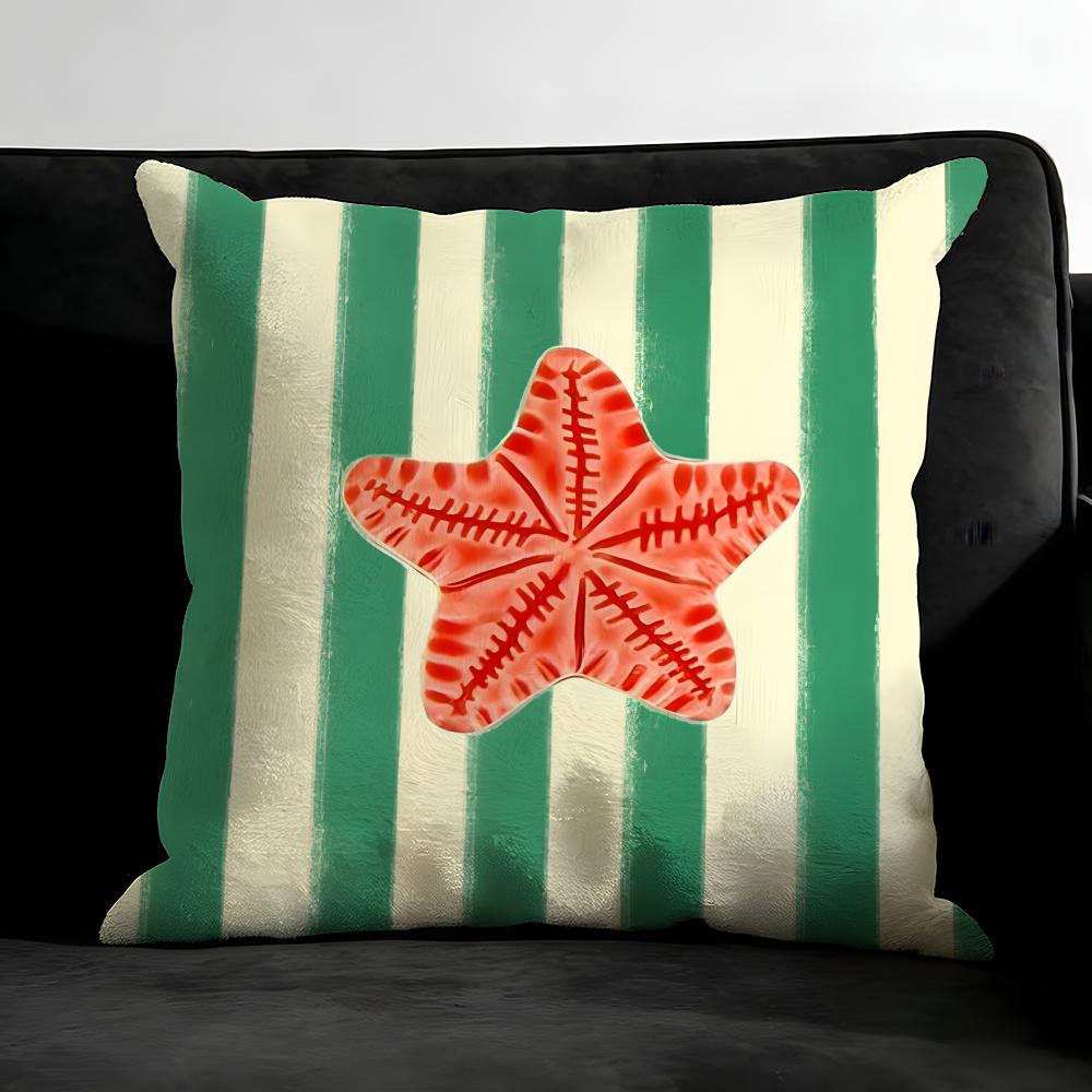 Ocean Life Theme Striped Cushion Cover Pillowcase Ultra Soft Skin Friendly Fabric Cloud Like Comfort & Concealed Zipper