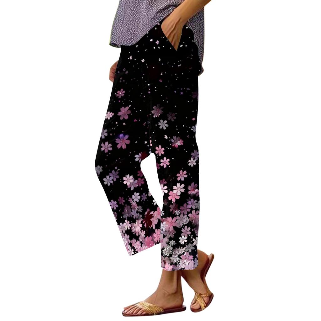 Women’s Casual Drawstring Waist Printed Pants with Pockets Relaxed Fit Lightweight Trousers for Everyday Wear
