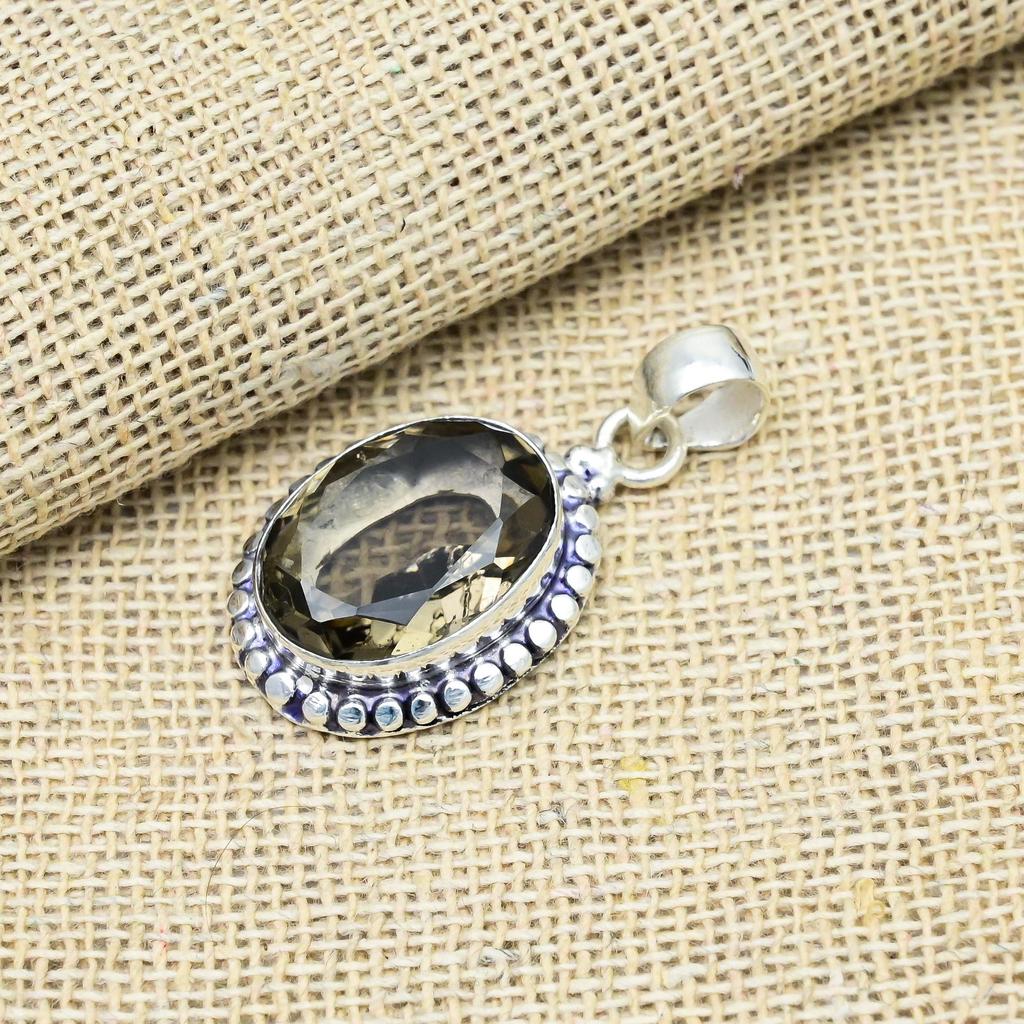 Smoky Topaz Gemstone Jewelry 925 Sterling Silver Jewelry Pendant For Wedding Gift