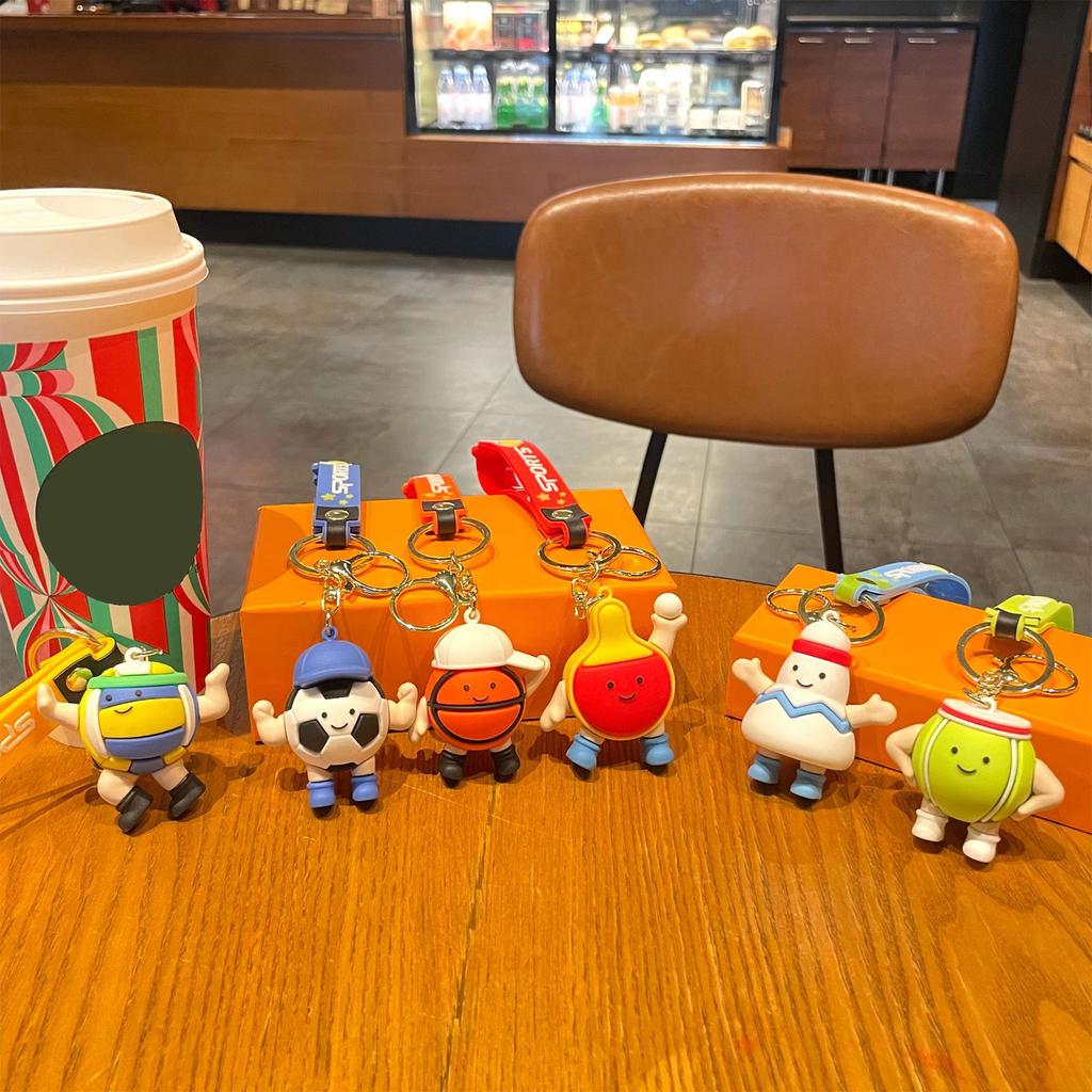 Creative Cartoon Badminton/Football/Table Tennis/Tennis/Basketball/Volleyball Keychain Backpack or Car Decoration