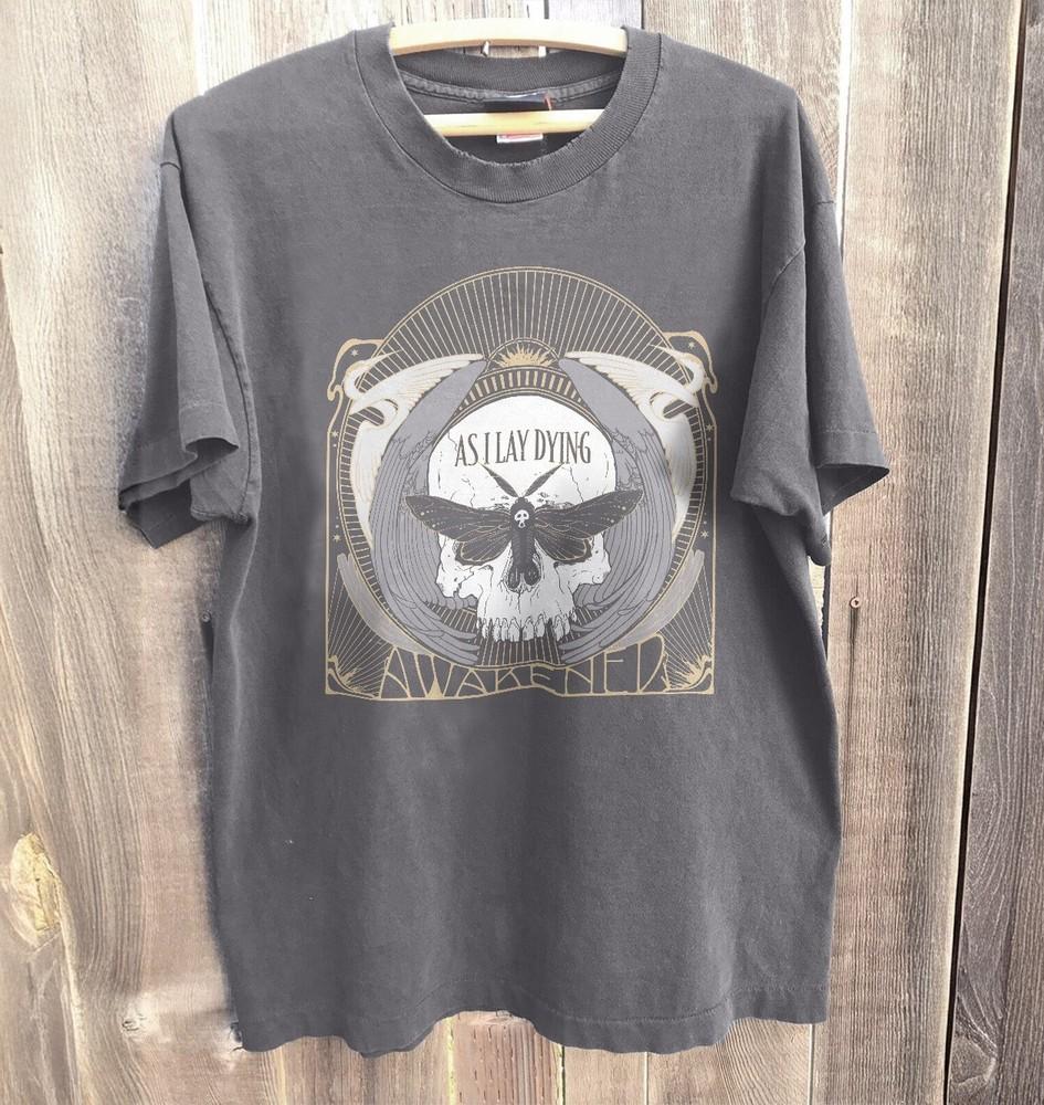 

NEW As I Lay Dying Awakened TShirt | Charcoal Cotton Unisex Metal Band Tee S–5 Unisex T-Shirt S