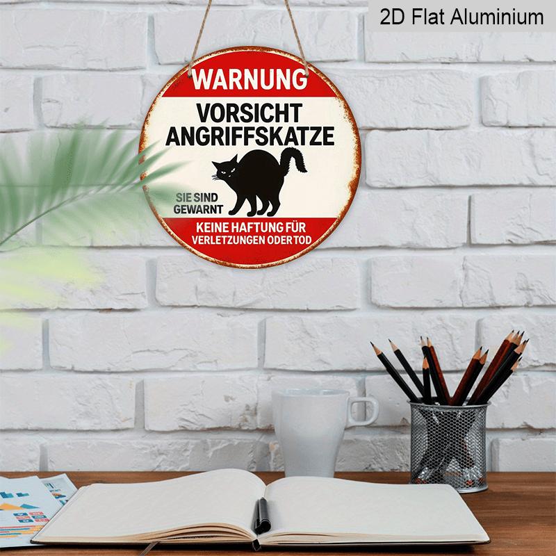 2D Flat, 1pc 7.87*7.87 Inch Round French Aluminum Sign, Retro Decorative Plaque about "Beware of Attacking Cat", "Cat Warning" Decorative Sign